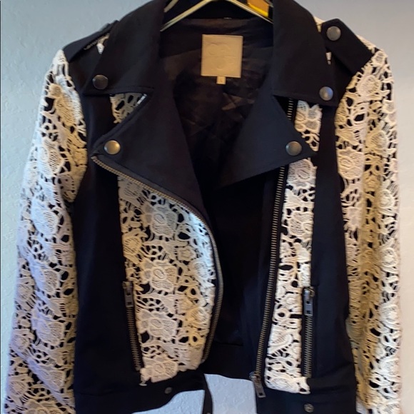 Chaser x Revolve Black/White Lace Moto Jacket NEW - Picture 3 of 8